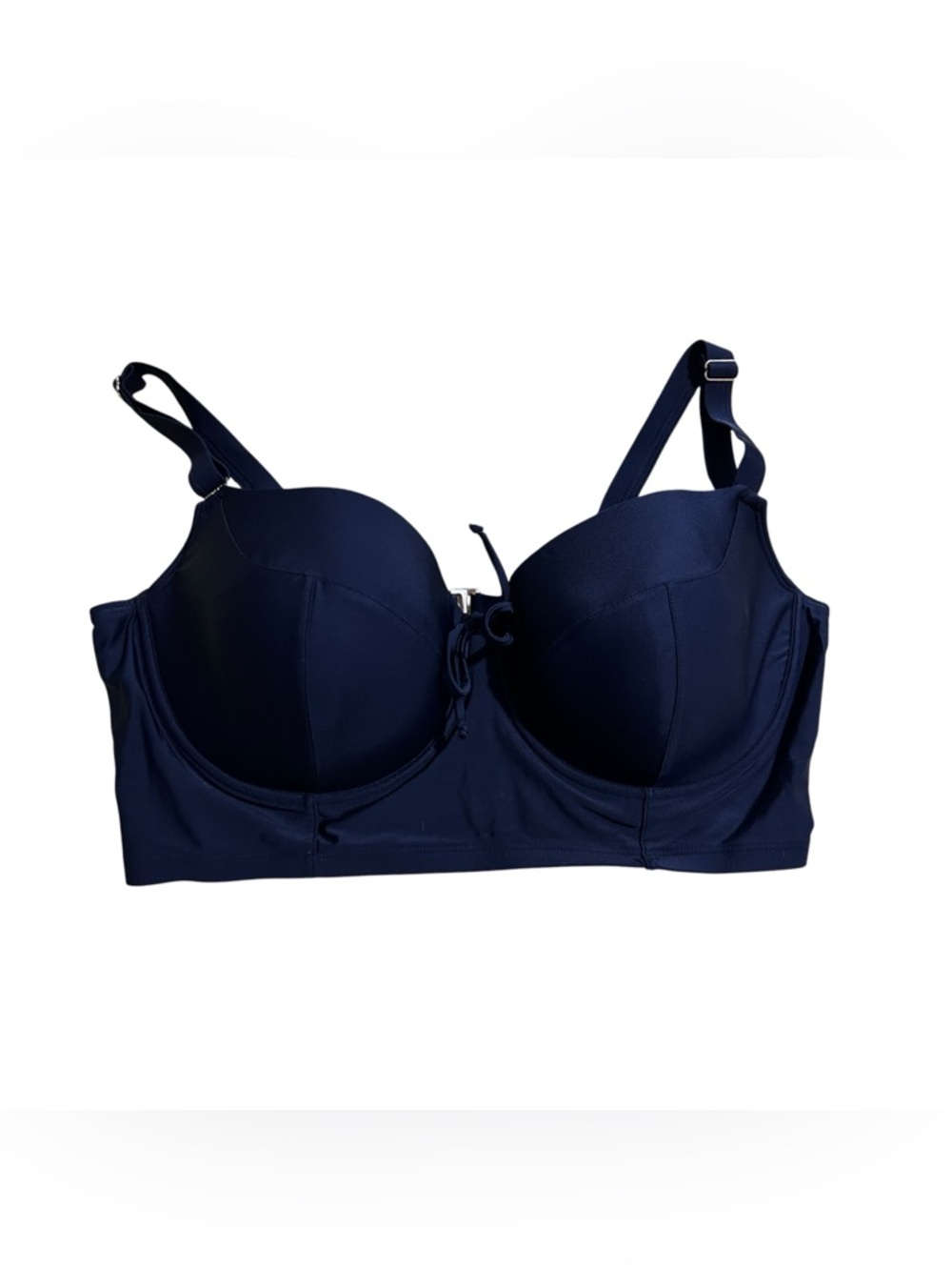 Smart & Sexy Swim Top Black Tie Front Adjustable Straps Size 40DDD FLAW